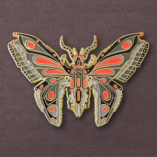 Red Robot Butterfly Enamel Pin