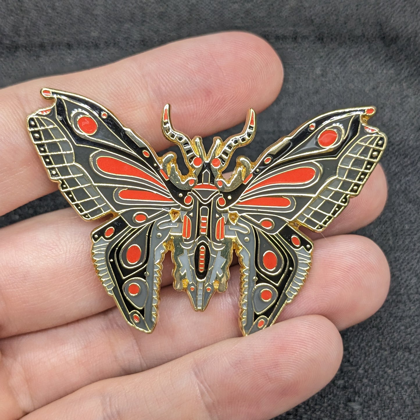 Red Robot Butterfly Enamel Pin