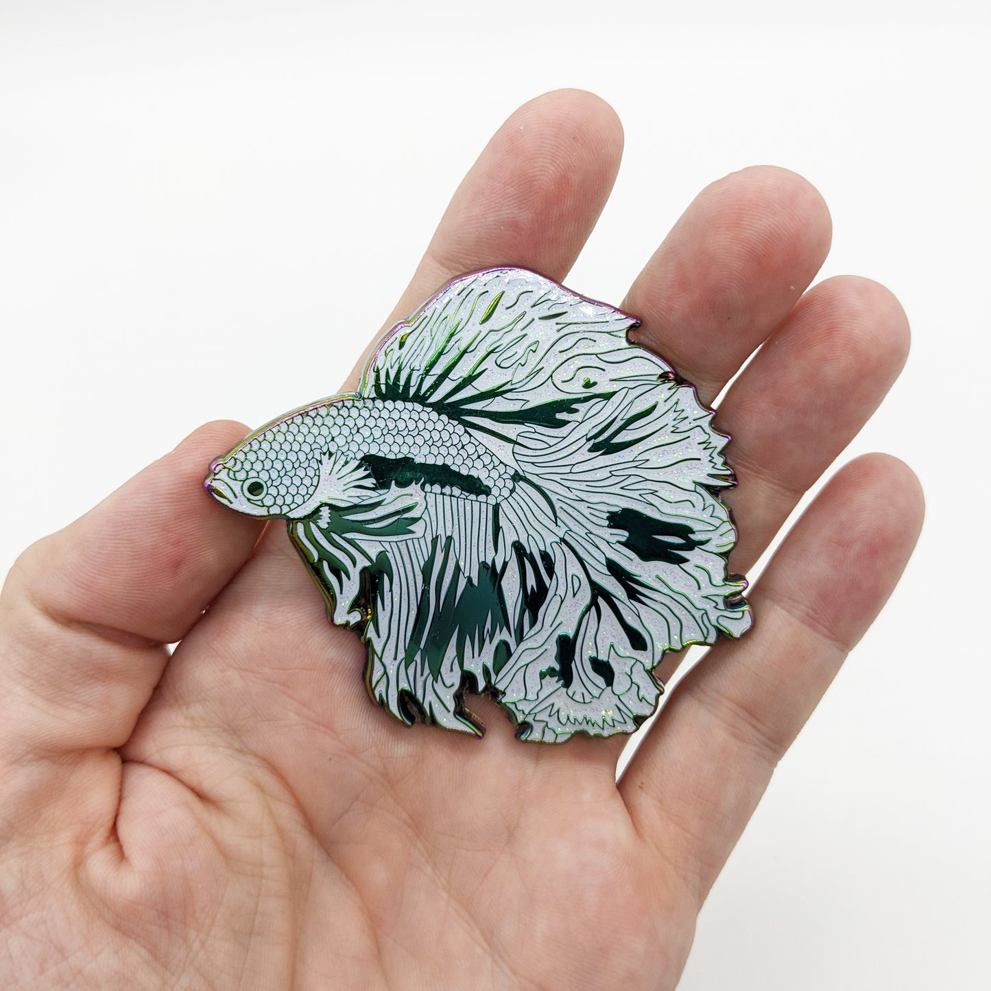 White Pearl Betta Fish Enamel Pin