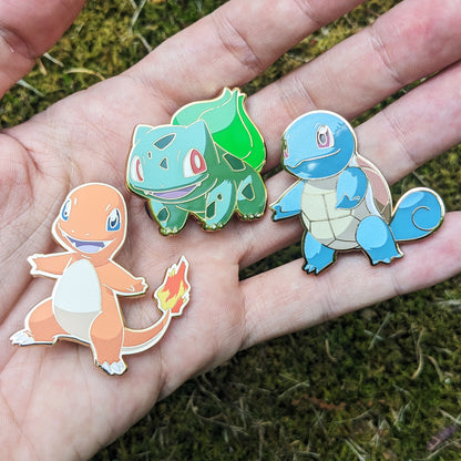 Pokemon Starters Enamel Pins (Bulbasaur, Charmander, Squirtle)