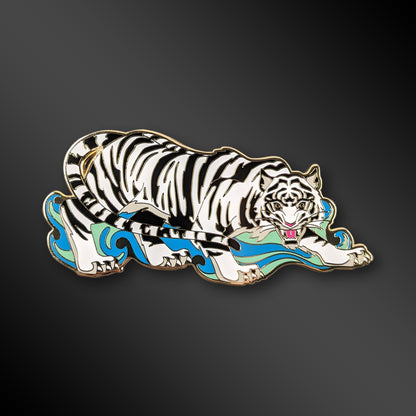 Baihu White Tiger enamel pin with Four Guardians mythology design
