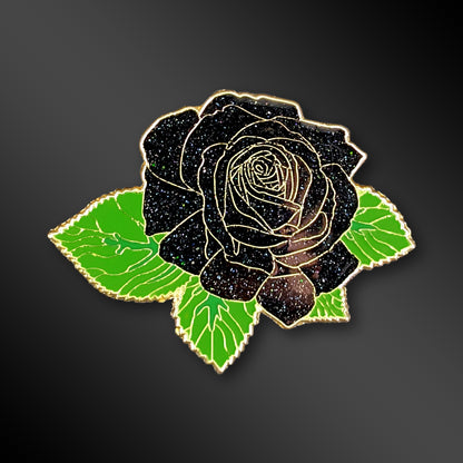 Black Rose enamel pin with glitter details and gold plating