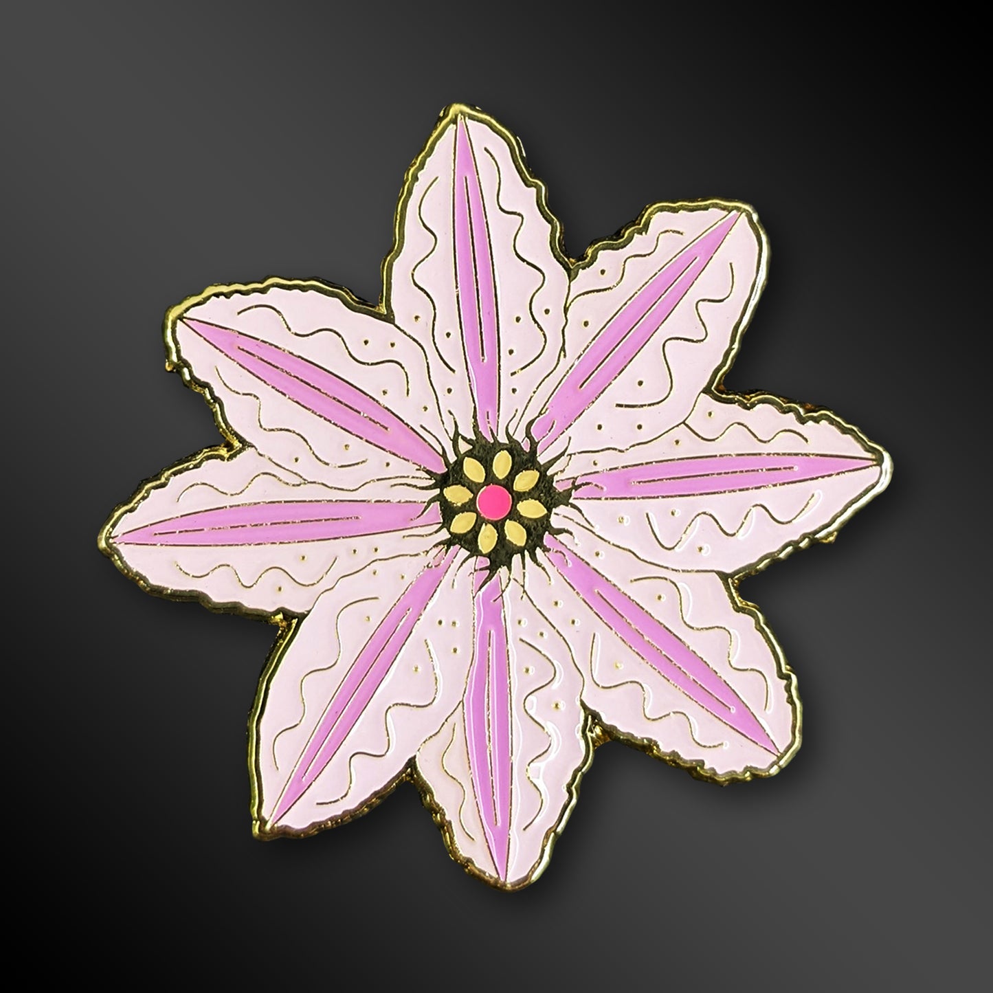 Clematis Blossom enamel pin with botanical design
