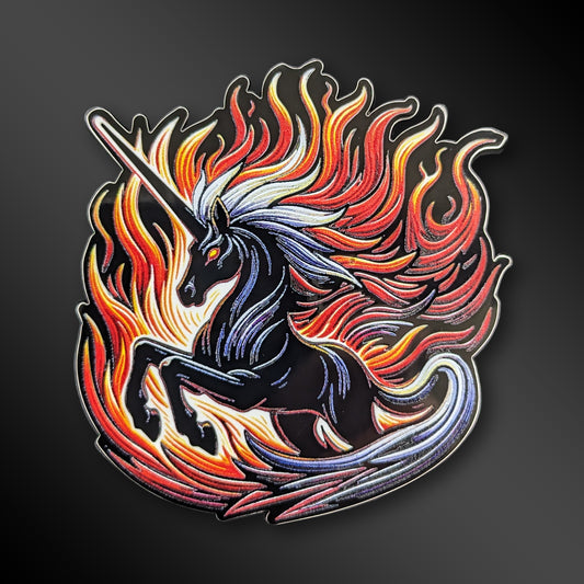 Dark unicorn enamel pin with fantasy design
