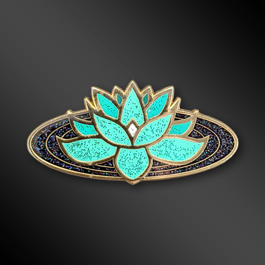 Ghost Lotus enamel pin with mystical flower design and glow-in-the-dark details
