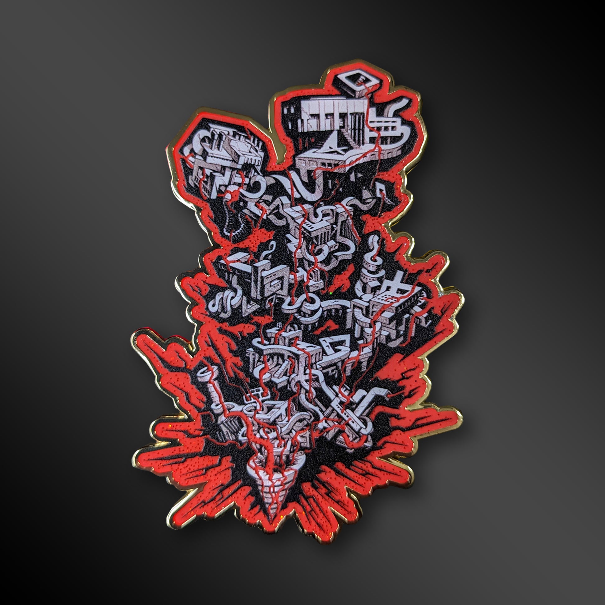 Mementos enamel pin from Persona 5 with glow-in-the-dark details
