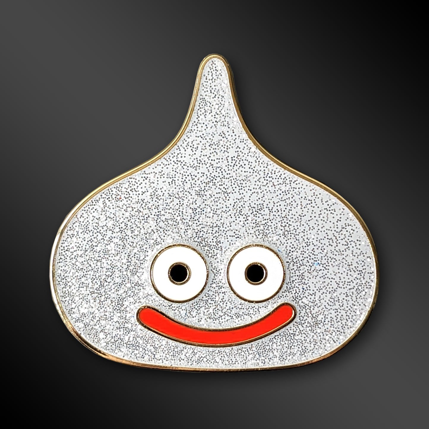 Metal Slime enamel pin from Dragon Quest with glitter details
