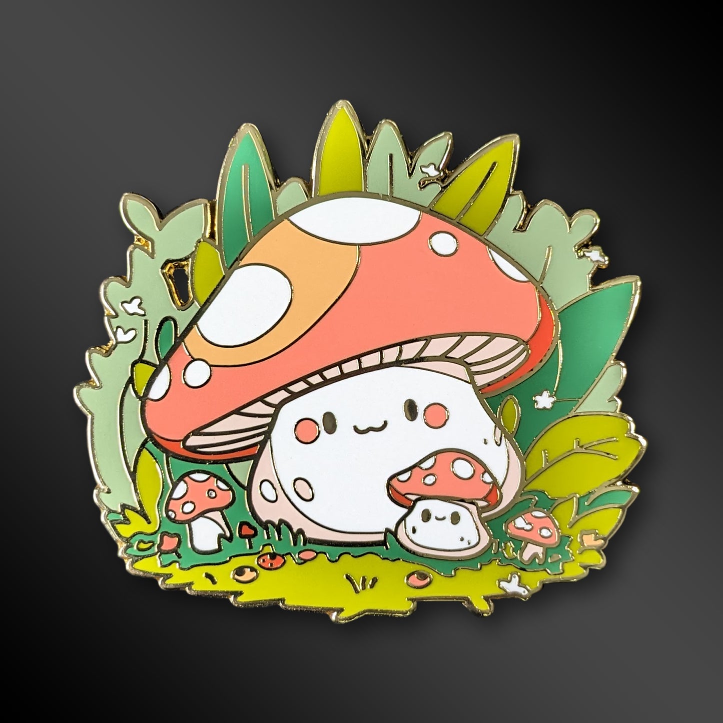 Mushroom Grove enamel pin with fantasy design
