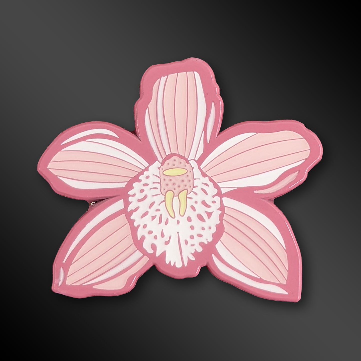 Orchid Blossom enamel pin with botanical design
