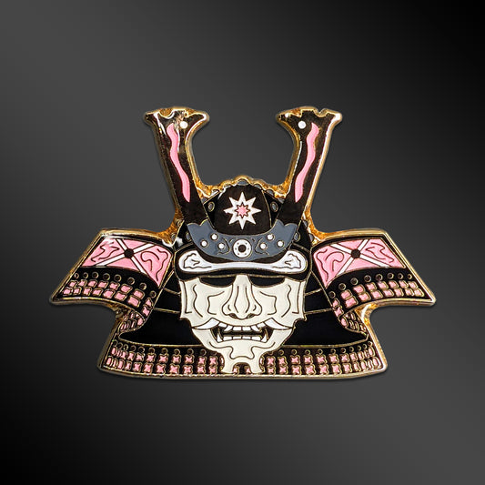 Orchid Kabuto enamel pin with samurai helmet design
