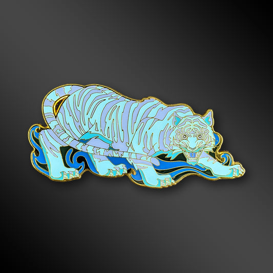 Phantom Baihu enamel pin with white tiger design and glow-in-the-dark details
