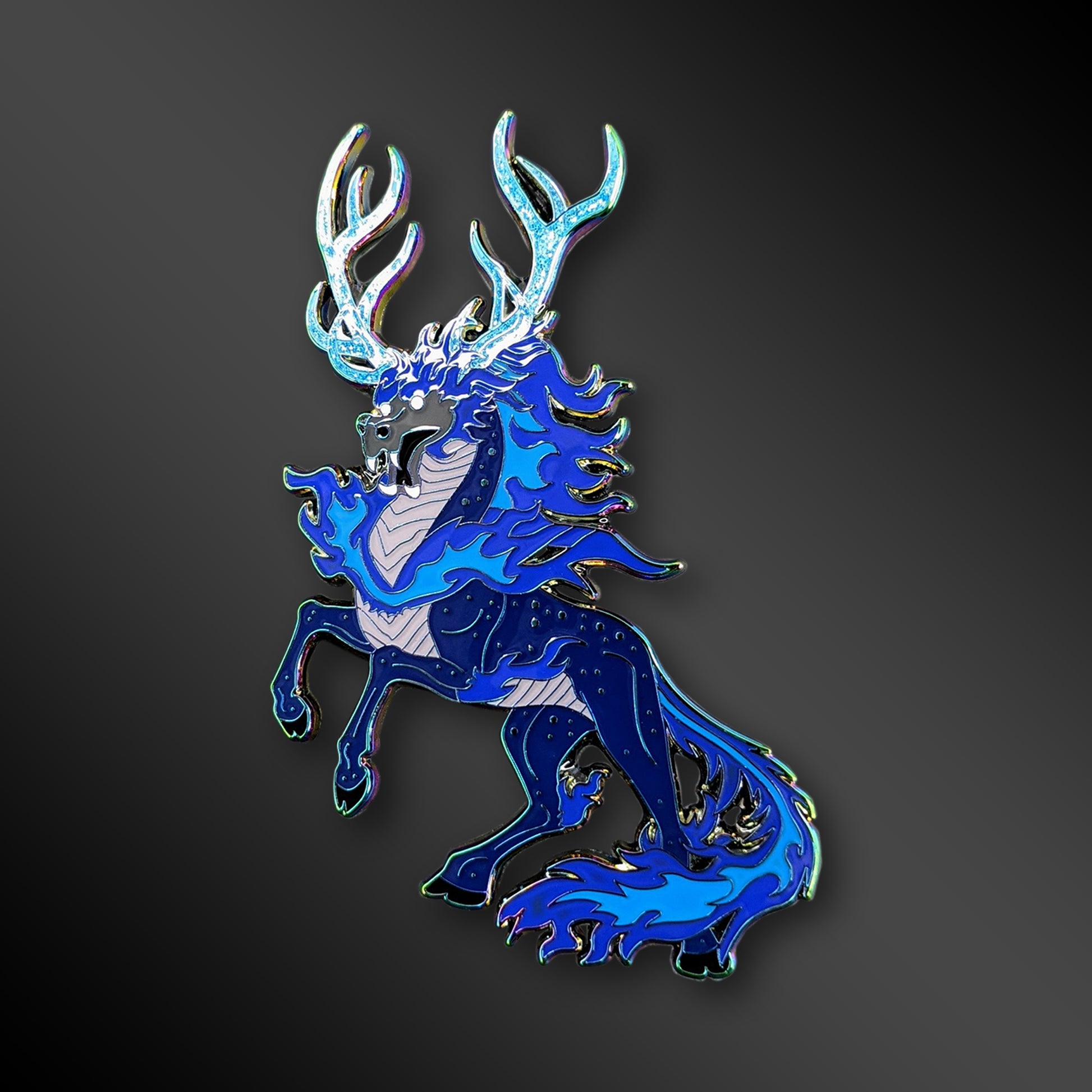 Qilin enamel pin with Chinese mythology design
