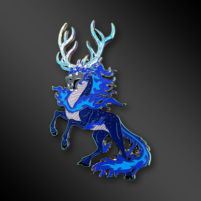 Qilin enamel pin with Chinese mythology design
