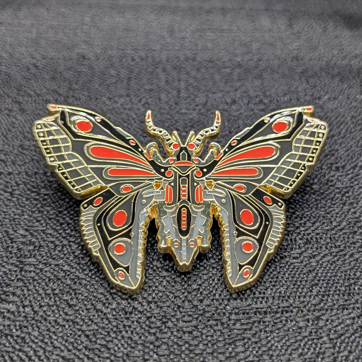 Red Robot Butterfly Enamel Pin