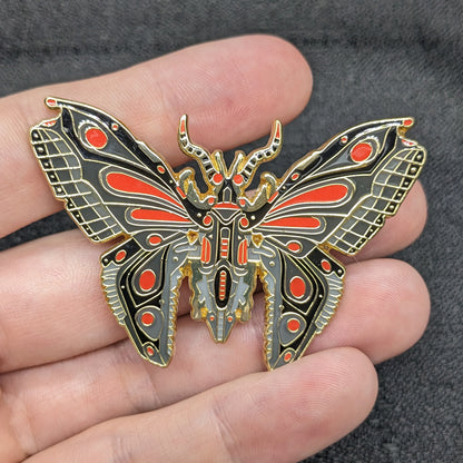 Red Robot Butterfly Enamel Pin