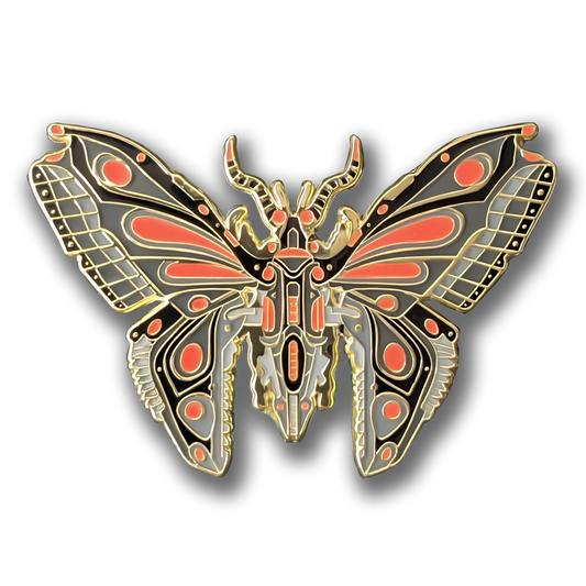Red Robot Butterfly Enamel Pin