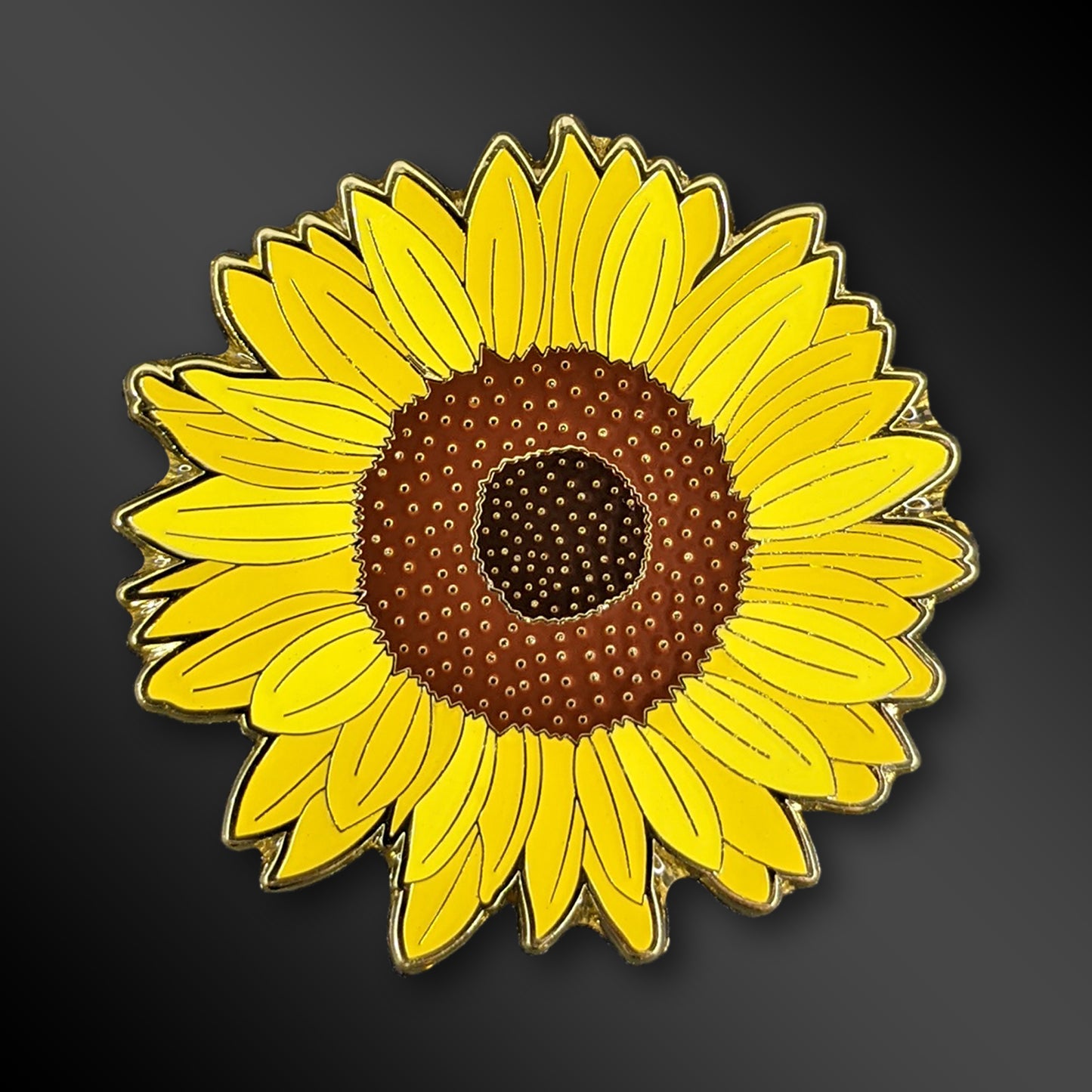 Sunflower Blossom enamel pin with botanical design
