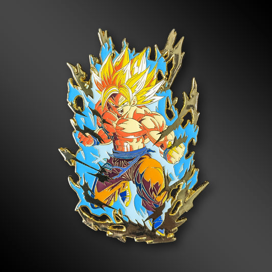 Super Saiyan Goku enamel pin from Dragon Ball Z with glow-in-the-dark details
