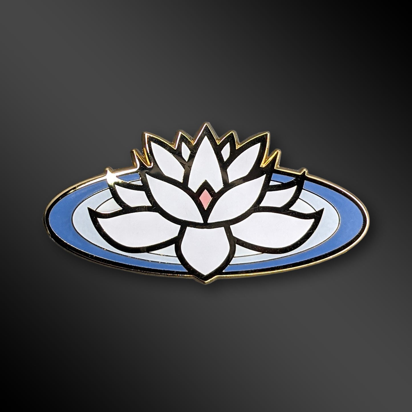 White Lotus enamel pin with Buddhist symbol design
