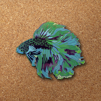 Green Wave Betta Fish Enamel Pin (B Grade)