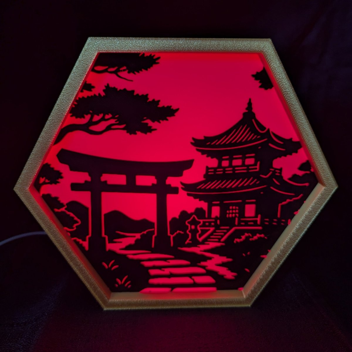 Japanese Temple LED Hex Lamp