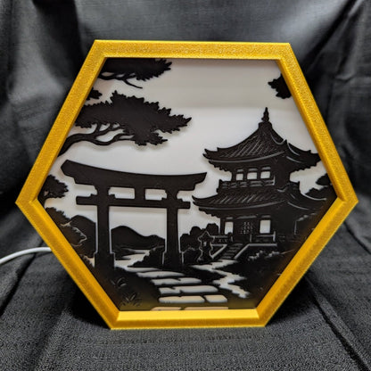 Japanese Temple LED Hex Lamp