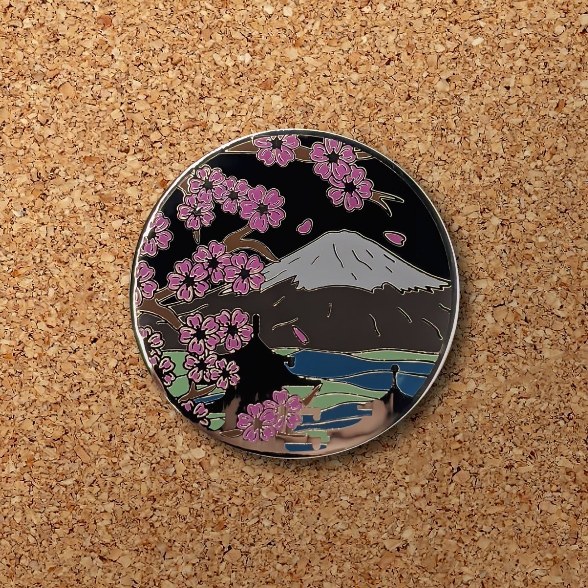 Mt. Fuji & Sakura Blossoms (Night) Enamel Pin (B Grade)