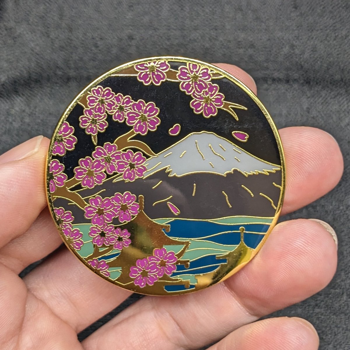Mt. Fuji & Sakura Blossoms (Night) Enamel Pin (B Grade)