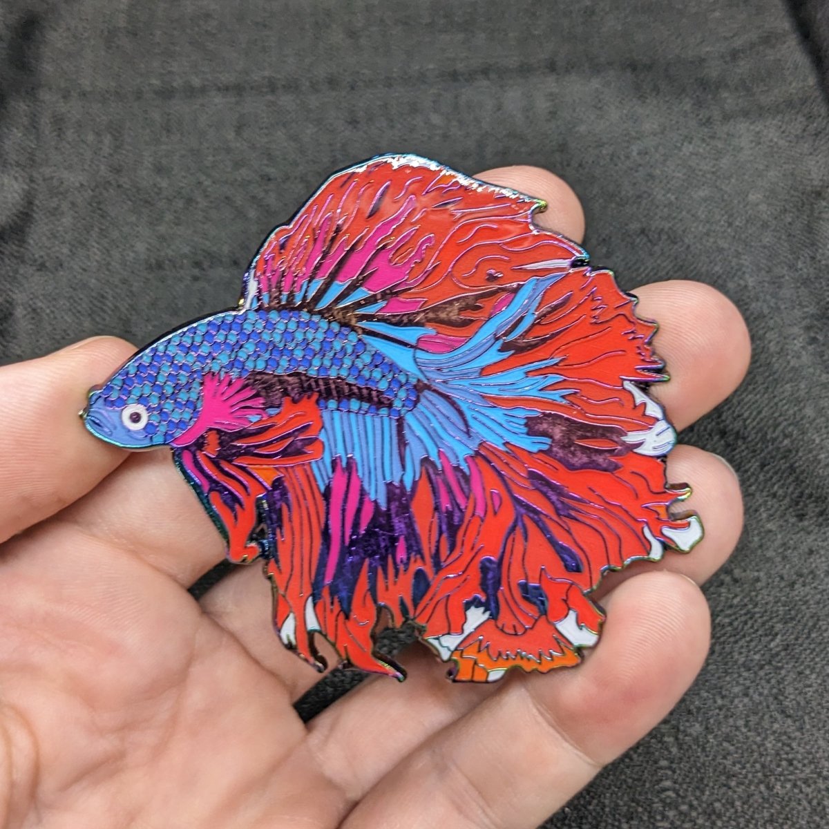 Red Moon Betta Fish Enamel Pin (B Grade)