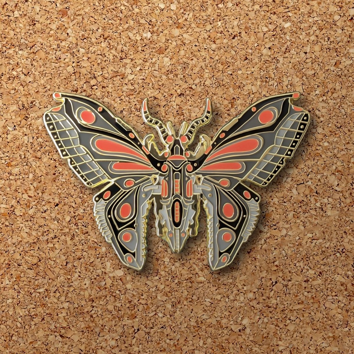 Red Robot Butterfly Enamel Pin (B Grade)