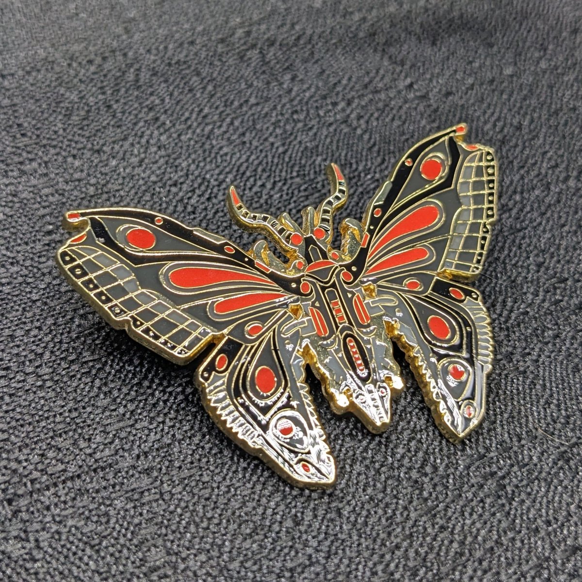 Red Robot Butterfly Enamel Pin (B Grade)