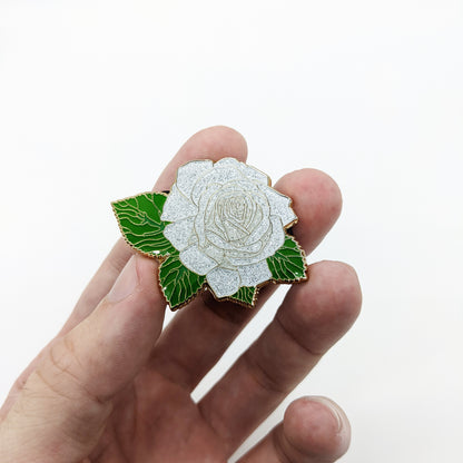 White Rose Blossom Enamel Pin